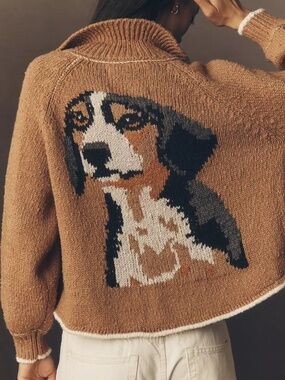 Anthropologie Pilcro The Jesse Dog Icon Cardigan Sweater Beagle Brown Size XS ru